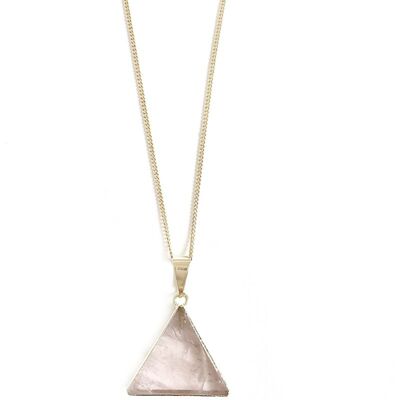 Collier quartz rose en forme de triangle - or
