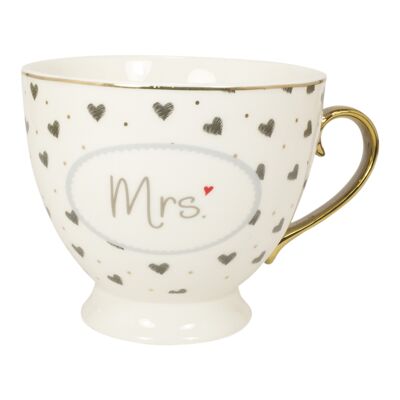 Tasse mit Golddruck und Goldhenkel im Geschenkekarton "Mrs"