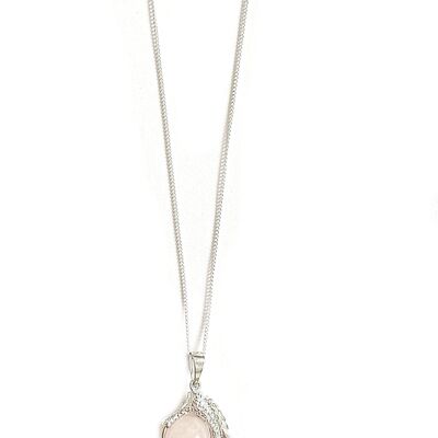 Rosenquarz Edelsteinkette mit Drachenkralle, gold und silber - Silber