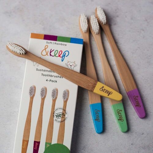 &Keep Children's Bamboo Toothbrushes - Pack of 4 Rainbow