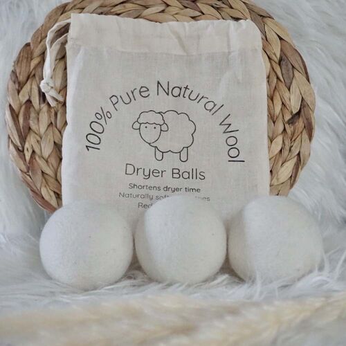 Wool Dryer Balls - Set of 3 & Storage Bag