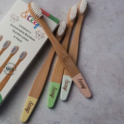&Keep Bambus-Zahnbürsten für Kinder – Packung mit 4 Pastellfarben