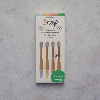 &Keep Brosses à Dents en Bambou pour Enfants - Paquet de 4 Pastels 3