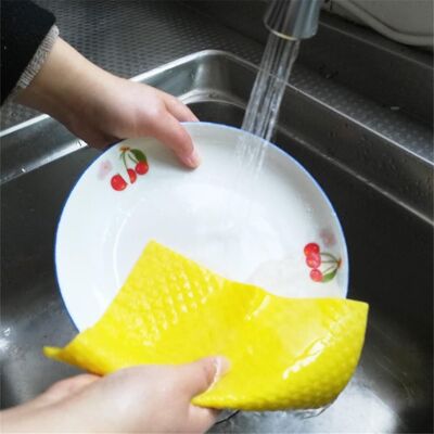 Linge à vaisselle jaune en cellulose compostable réutilisable