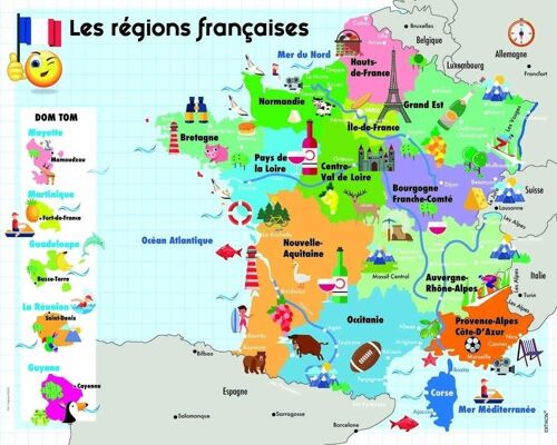 Poster plastifié éducatif: Les régions de France 40cm x 50c