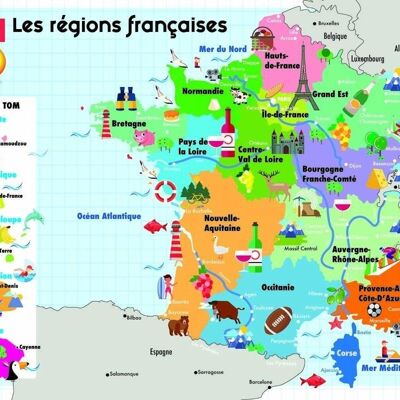 Póster plastificado educativo: Las regiones de Francia 40cm x 50c