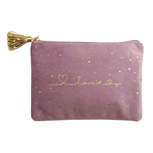 Kosmetiktasche "LOVE Serie" aus Samt mit goldenem Schriftzug "love" rosa