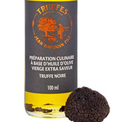 Culinary preparation based on extra virgin olive oil with black truffle flavor - with pieces of black truffles