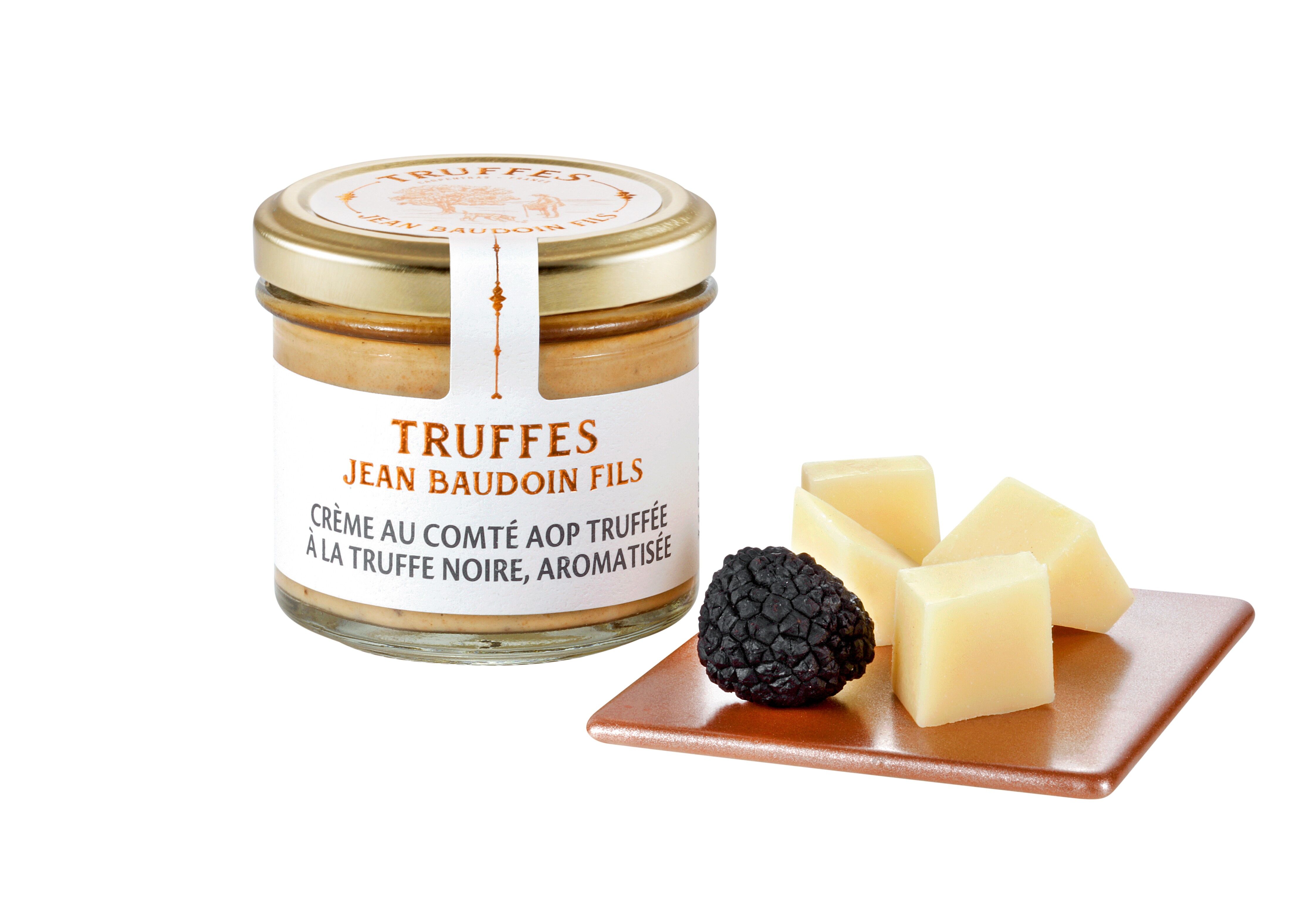 Preparazione culinaria aromatizzata a base di Comté AOP, panna fresca e tartufo nero al 3%.