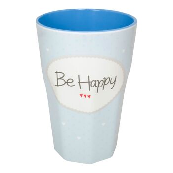 Mug en mélamine grand "Be happy" bleu