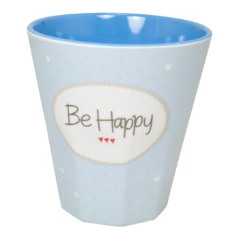 Mug en mélamine petit "Be Happy" bleu