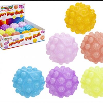 POP SENSORY GLITTER HEXAGON 
BALL 6CM 6 ASSORTED