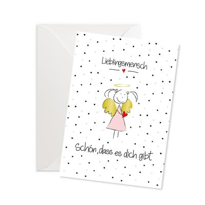 Doppelkarte Hoch mit Golddruck "Schön, dass es Dich gibt" Lieblingsmensch rosa