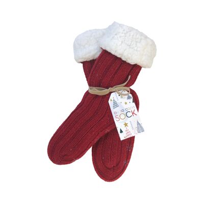 Mer|Sea Knit Socks with Sherpa Lining - Red