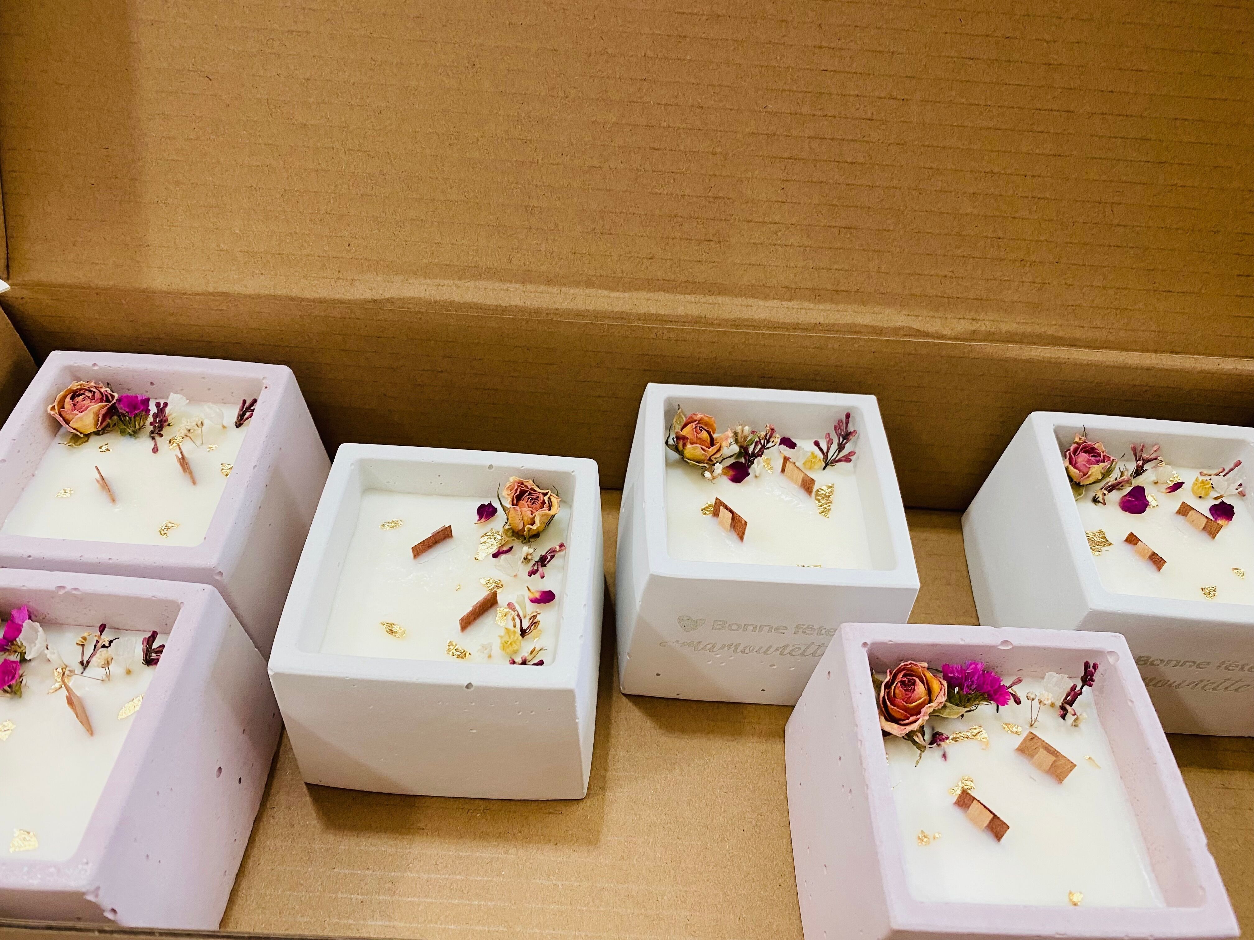 Bougie Soja Fleurie Parfumée, Bonne fête maman, Rose