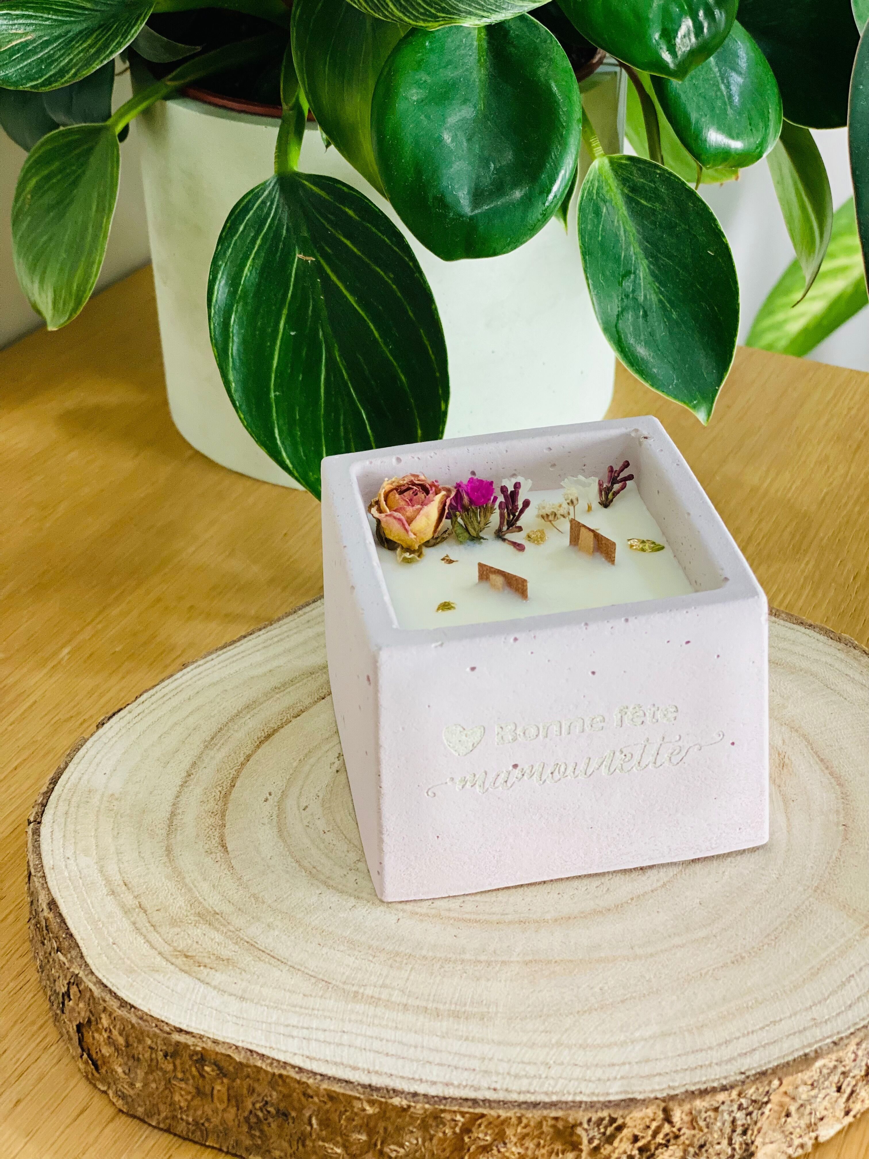Bougie Soja Fleurie Parfumée, Bonne fête maman, Rose