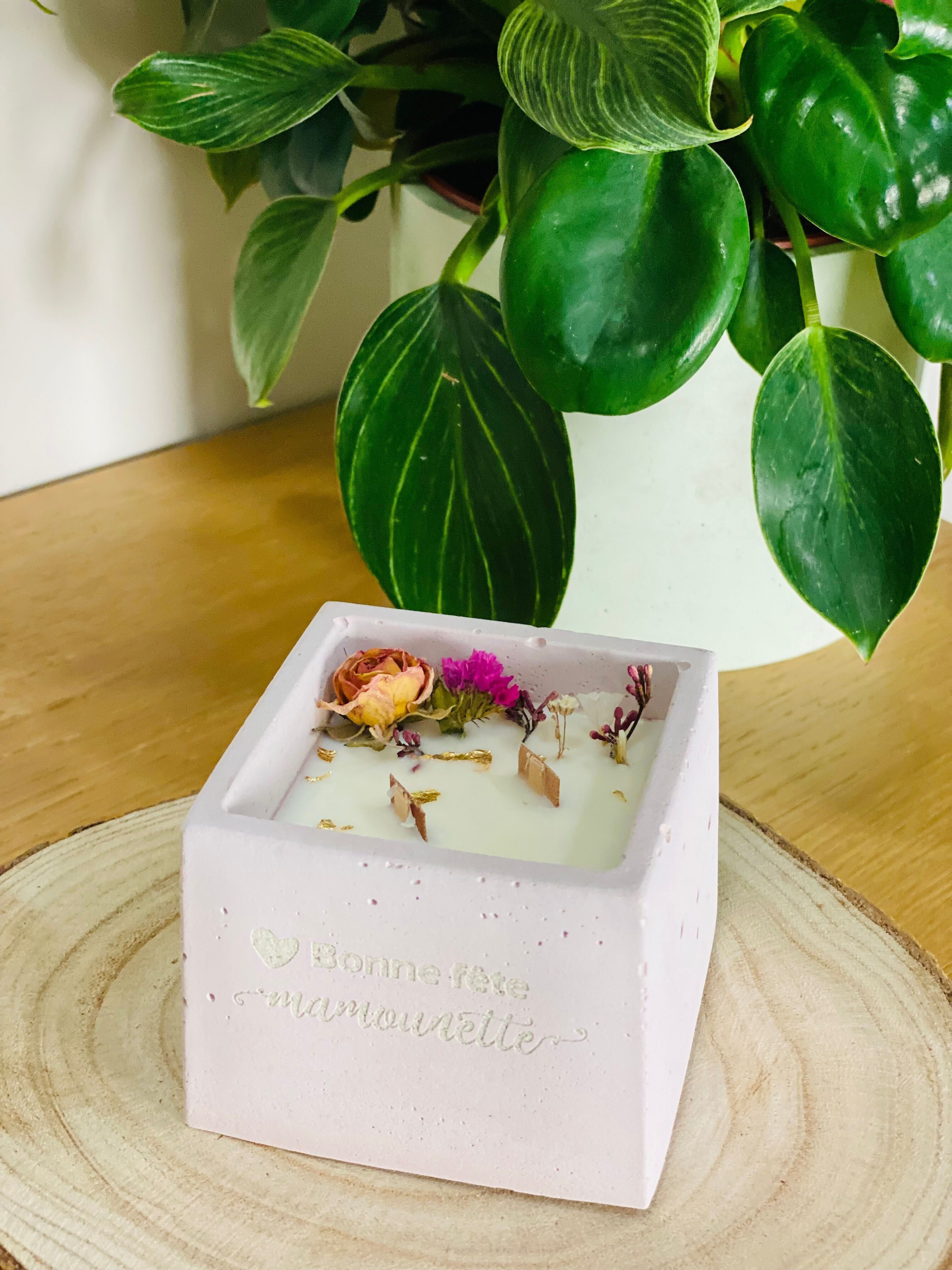 Bougie Soja Fleurie Parfumée, Bonne fête maman, Rose