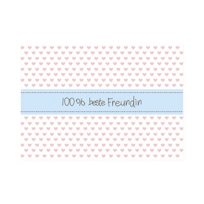 Postkarte Quer "100% beste Freundin - weiß/rosa"