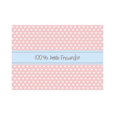 Postkarte Quer "100% beste Freundin - rosa/weiß"