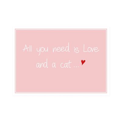 Postkarte Quer "All you need is love and a cat"