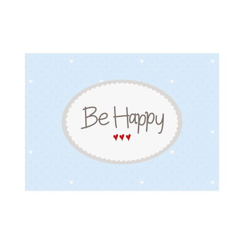 Postkarte Quer "Be Happy" blau