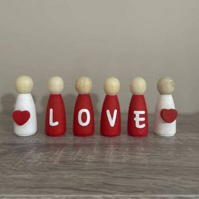 Love Peg doll decor set - red and white