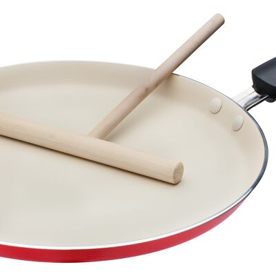 Crepe pan induction 26 cm red/cream with batter spreader