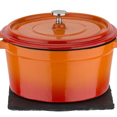 Cast iron mini round casserole Orange Shadow 14cm, incl. slate plate