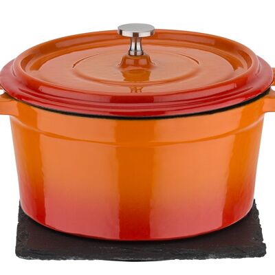Cast iron mini round casserole Orange Shadow 14cm, incl. slate plate