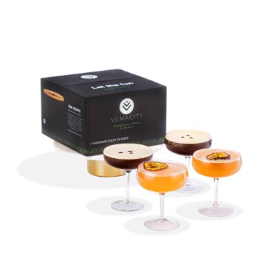 Set di 4 eleganti bicchieri da cocktail fatti a mano per gli amanti del gin
