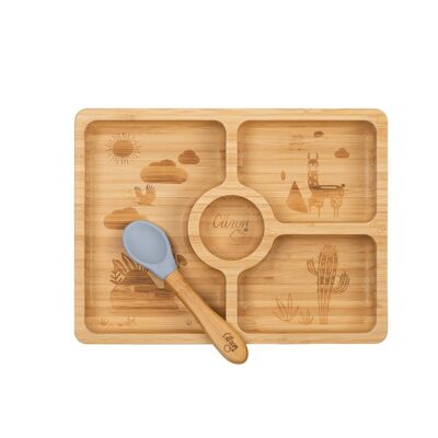 Bamboo Plate with Spoon - Rectangle - Dusty Blue