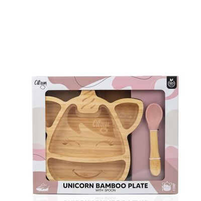 Bamboo plate with suction cup and spoon
