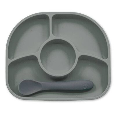 Yümi Silicone plate and spoon - Gray