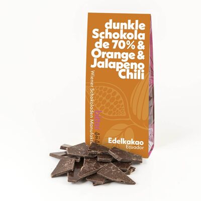 Dunkle Schokolade Ecuador 70% & 
Orange & Jalapeno Chili