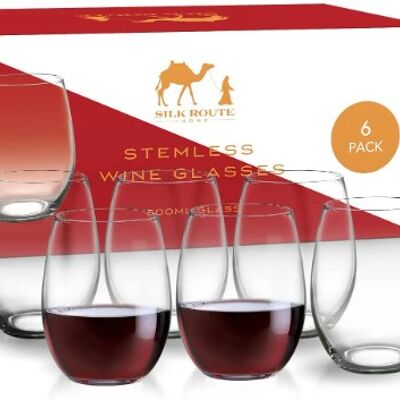 Verres à vin sans pied de qualité supérieure par Silk Route Spice Company - 6 verres à gobelet légers de 500 ml