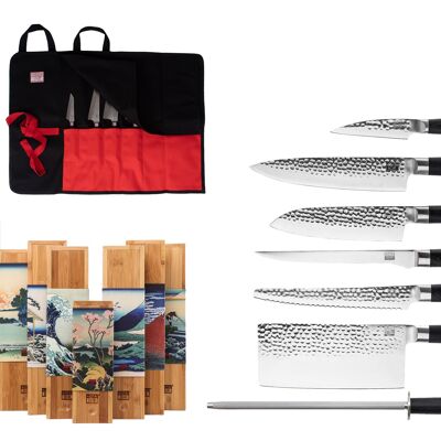 Complete nomadic knife set - 8 pieces with cotton sheath
