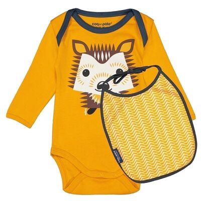 Hedgehog long-sleeved bodysuit and bib set