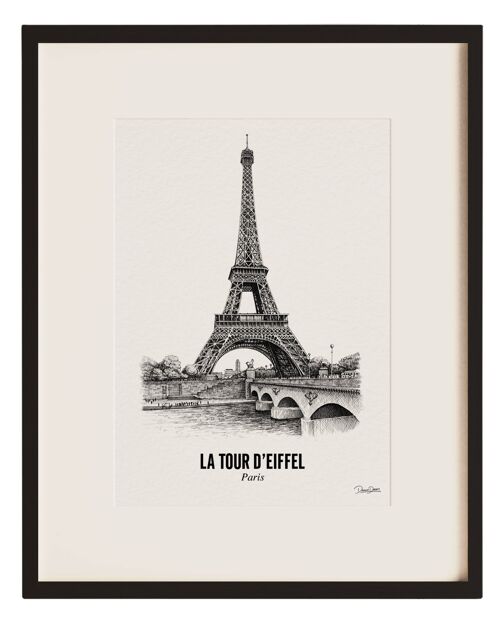 La tour d'Eiffel - Hand made drawing - wooden frame - glass plate