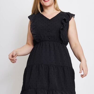 Robe plumetis grande taille (C6373) Noir