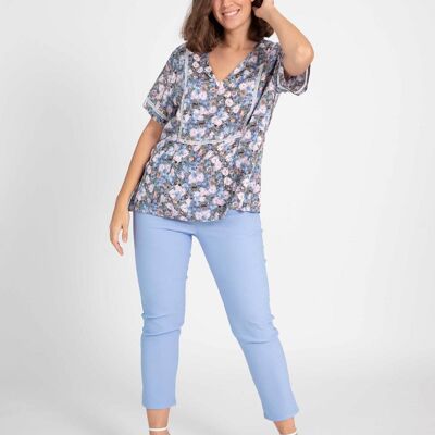 Top fleurie grande taille Bleu