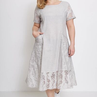 Robe unie en lin grande taille Gris