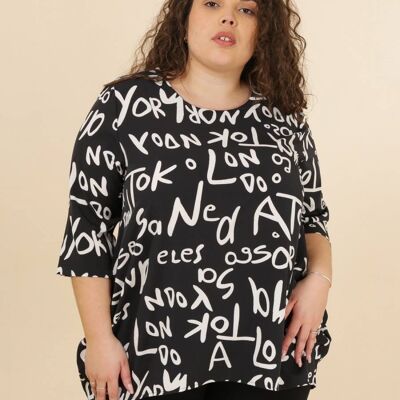 Blouse avec inscriptions grande taille Noir