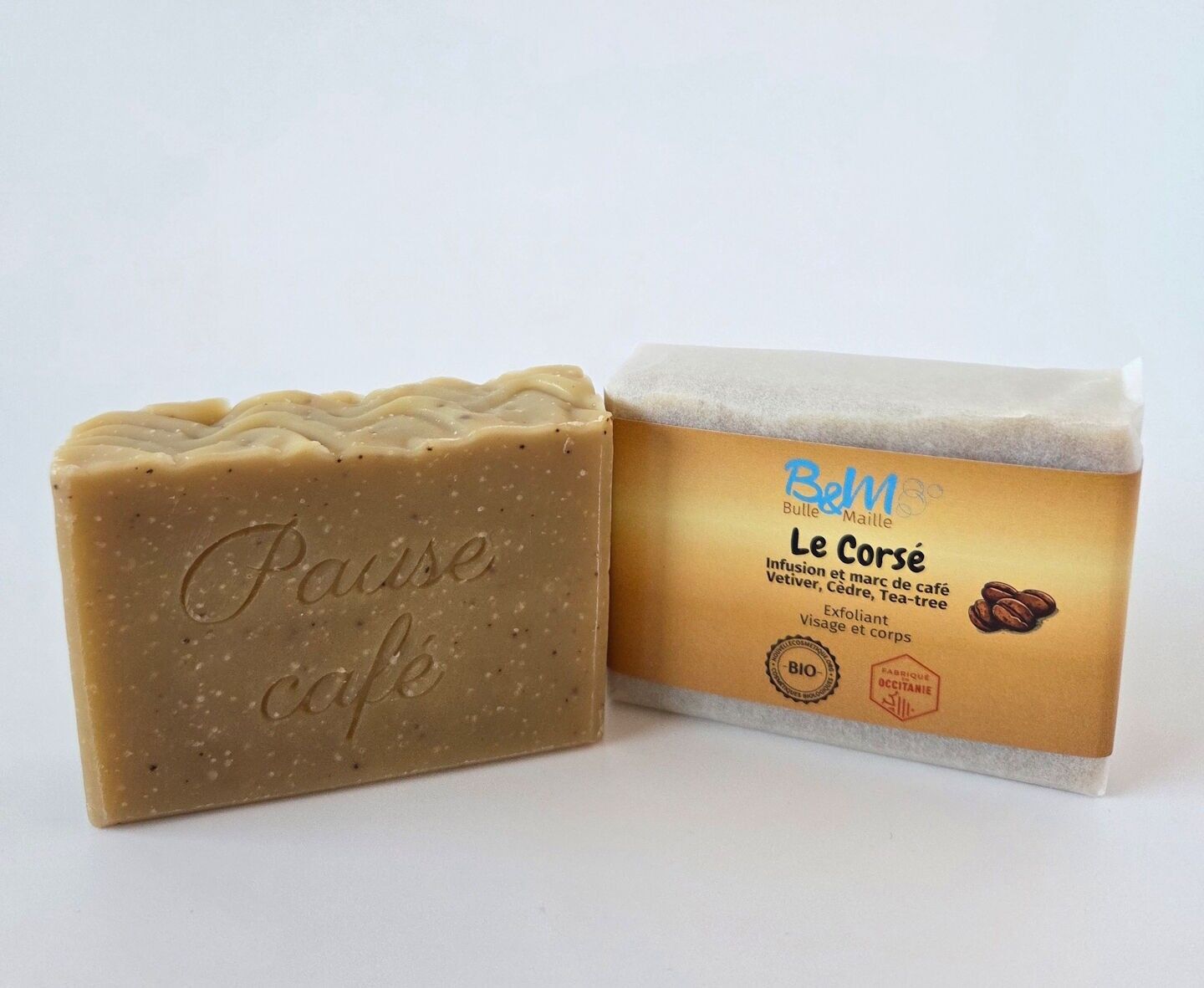 Savon bio exfoliant au café vétiver cèdre tea-tree 100 g