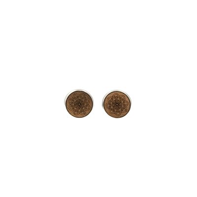 Pendientes de botón de acero "Mandala" | joyas de madera | nuez de madera