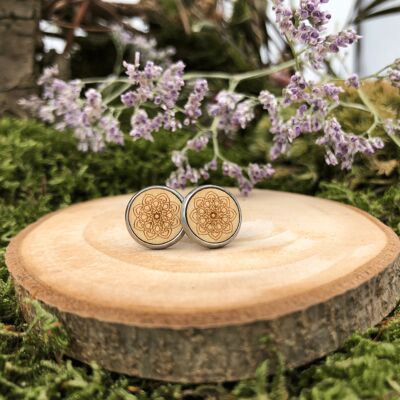 Clous d'oreilles en acier "Mandala" | bijoux en bois | bois d'érable