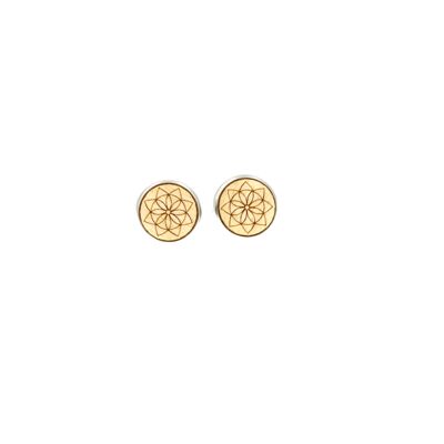 Pendientes de botón de acero "Mandala Star" | joyas de madera | madera de arce