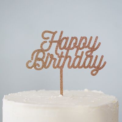 Happy Birthday Cake Topper in Glitzer Gold