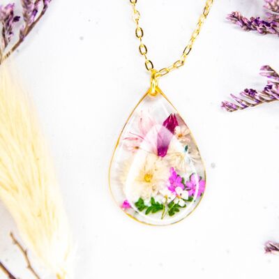 Bree bouquet necklace with real dried flowers cast in resin