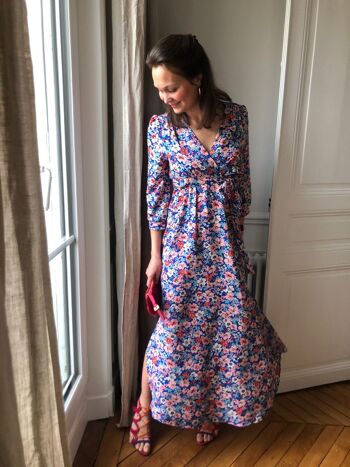 Robe Pagoda fleurs bleues et roses 1