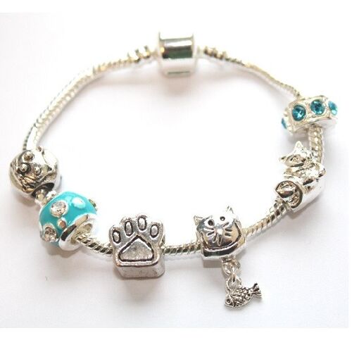 Children's 'Cool for Cats' Silver Plated Charm Bead Bracelet 18cm
